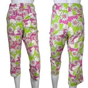 Lilly Pulitzer Pants Womens Sz 10‎ Vintage Lion Flower Print Capri Crop Y2K 90s
